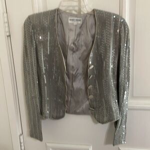 Giorgio Armani Grey Silk Sequin Skirt Suit sz 4